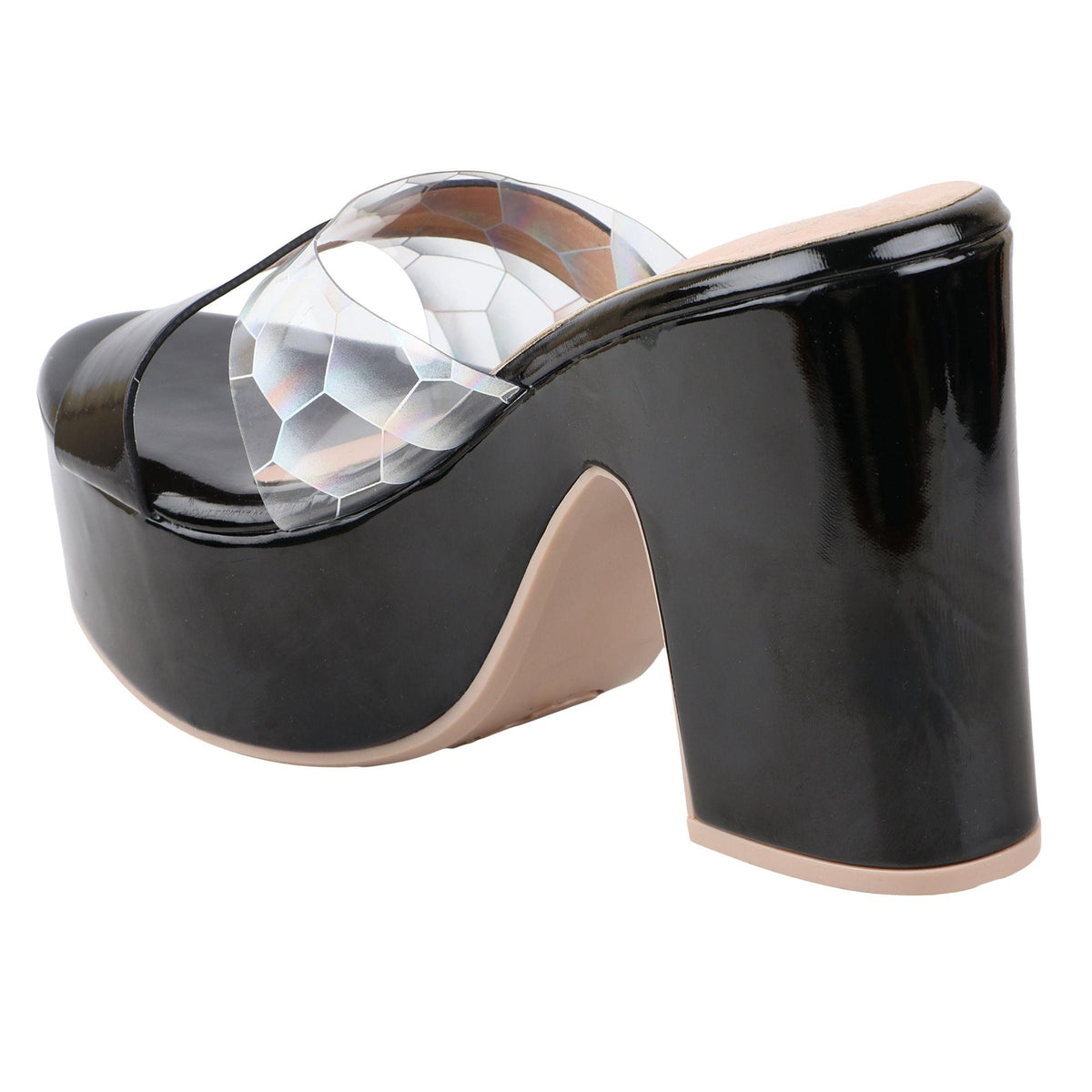 Black women's heels sandal from Shoetopia's men's collection by Drpshippr, featuring stylish open-toe design and ankle strap.