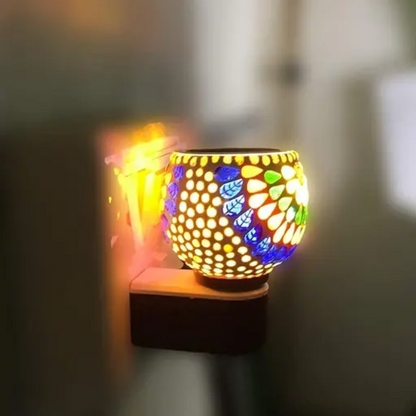 Glass Kapoor Dani diffuser with dual-mode lamp, electric camphor and essential oil burner, home decor and aroma studio lighting.