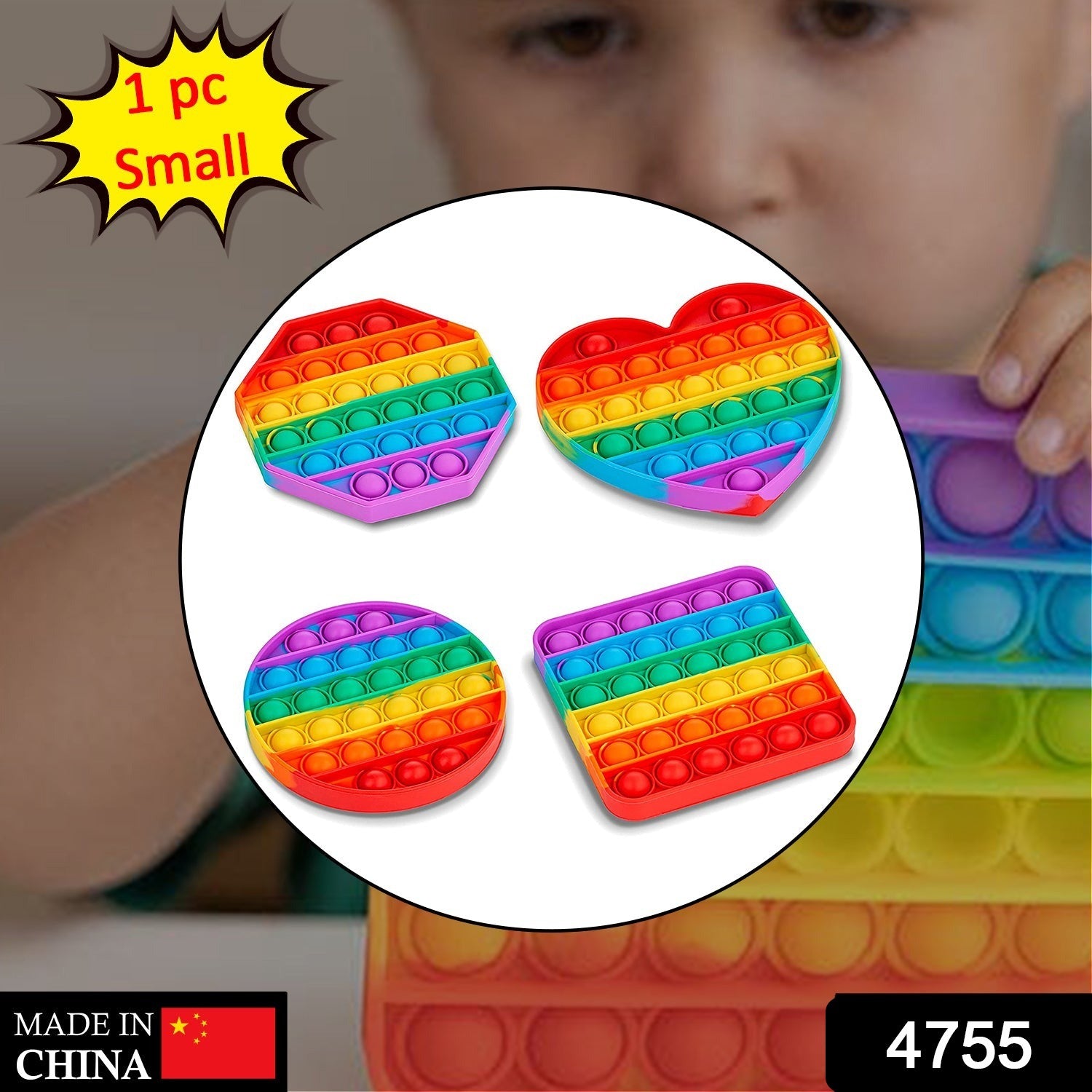 Wukusy 4755 Mix Pattern Rainbow Push Pop Bubble Fidget Toy showing colorful silicone bubbles for sensory play