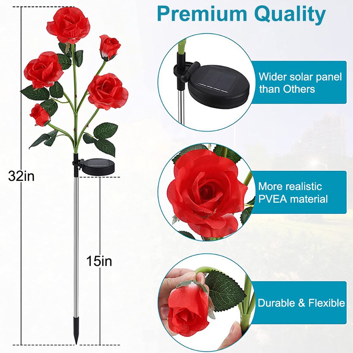 Wukusy 6616a garden solar outdoor rose-shaped decorative waterproof flower lights illuminating garden, patio, landscape, and yard pathways