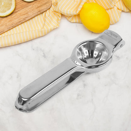 Wukusy Apex heavy-duty stainless steel lemon press squeezer with ergonomic handle and durable construction for juice extraction.