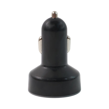 Wukusy multi-port fast car charger with 4 USB smart adapters for 12V and 24V vehicles, shown connected to a vehicle's power outlet.