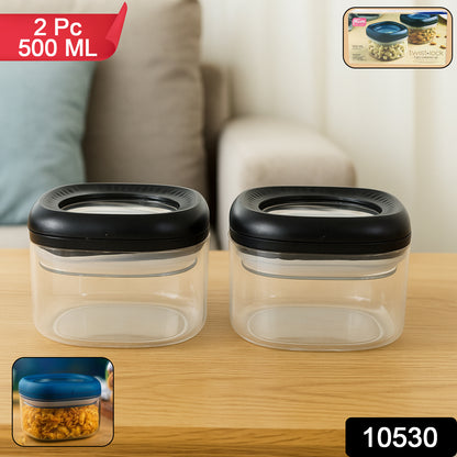 Wukusy Supermom plastic twist lock storage containers, 2-pack, 500ml each, ideal for kitchen organization and food storage.