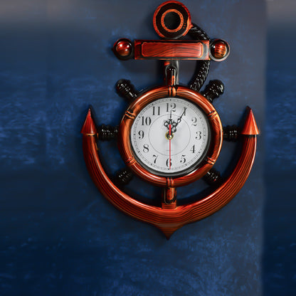 Wukusy 4931 anchor wall clock hanging on a home decor wall, featuring a nautical anchor design with a round face and minimalist style.