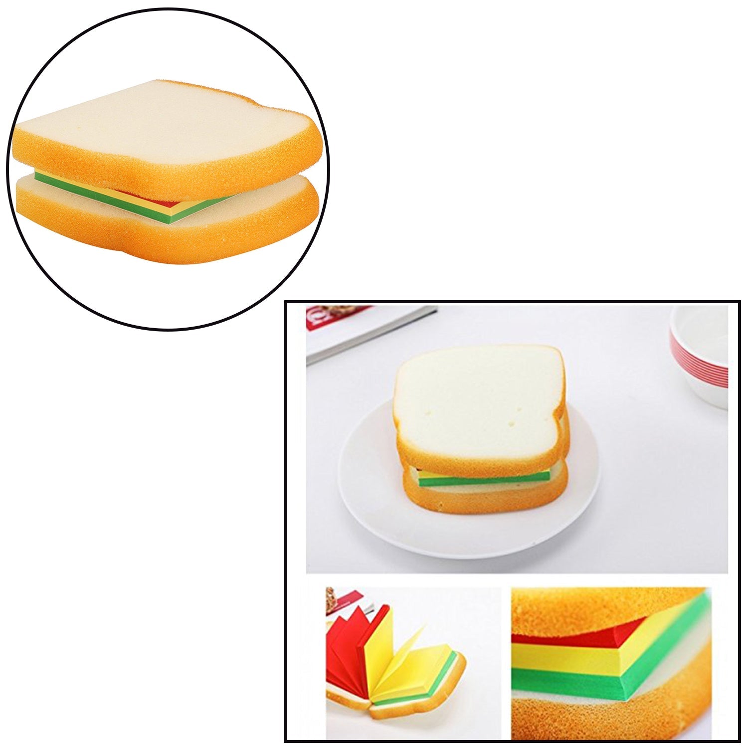 Multicolor sandwich-shaped notepad with sticky notes and memo pads for office use by Wukusy