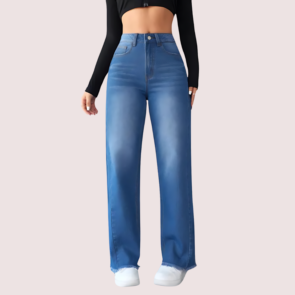 Snazzyway wide-leg casual high-waist non-elastic jeans for women, featuring a relaxed fit and classic denim style.