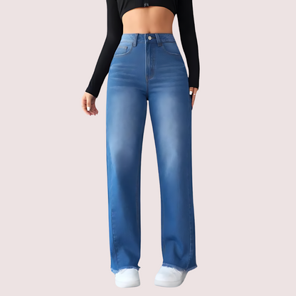 Snazzyway wide-leg casual high-waist non-elastic jeans for women, featuring a relaxed fit and classic denim style.