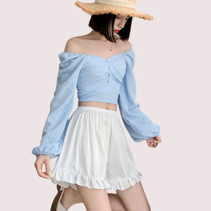 Women’s ruffled satin faux silk French underwear by Snazzyway, featuring delicate ruffle details and smooth, luxurious fabric.