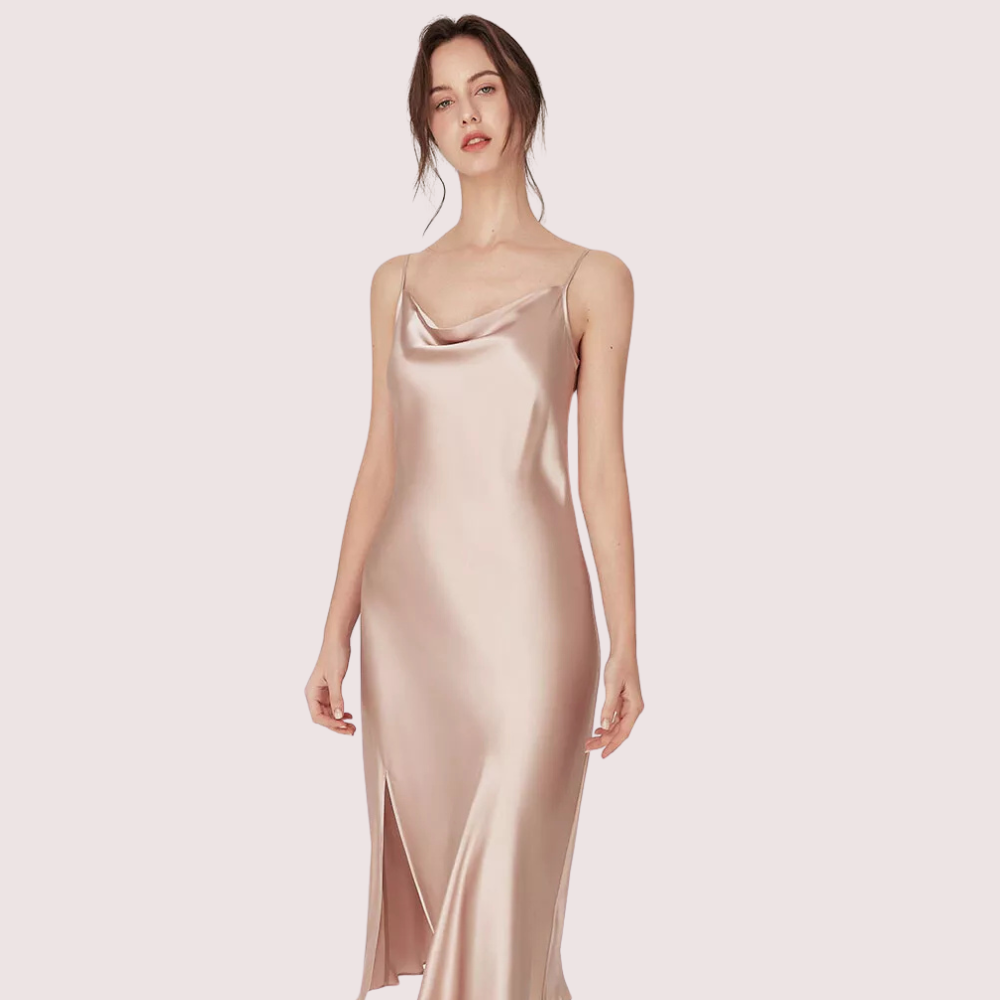 White women's silk satin sleepwear nightdress by Snazzyway, luxurious and elegant for comfortable, stylish nights.