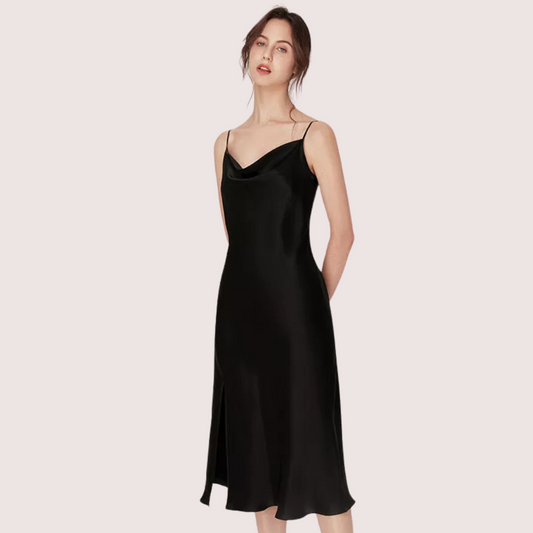 White silk satin women's sleepwear nightdress by Snazzyway, luxurious and elegant for comfortable nightwear.