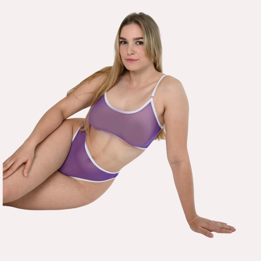 Snazzyway Clear Elegance transparent bra and thong set in white with delicate straps and seamless design.