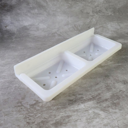 Wukusy wall-mounted double soap and sponge holder in white, designed for organizing bathroom or kitchen countertops.