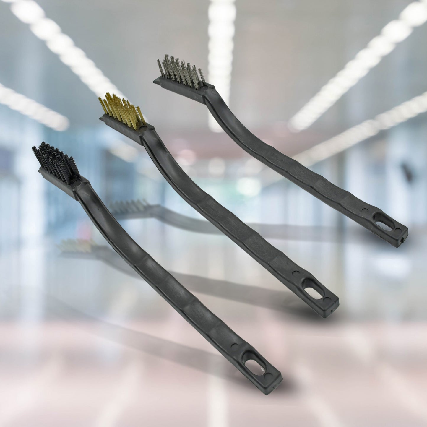 Wukusy 244 mini wire brush set with steel, nylon, and brass brushes for detailed cleaning and surface polishing.