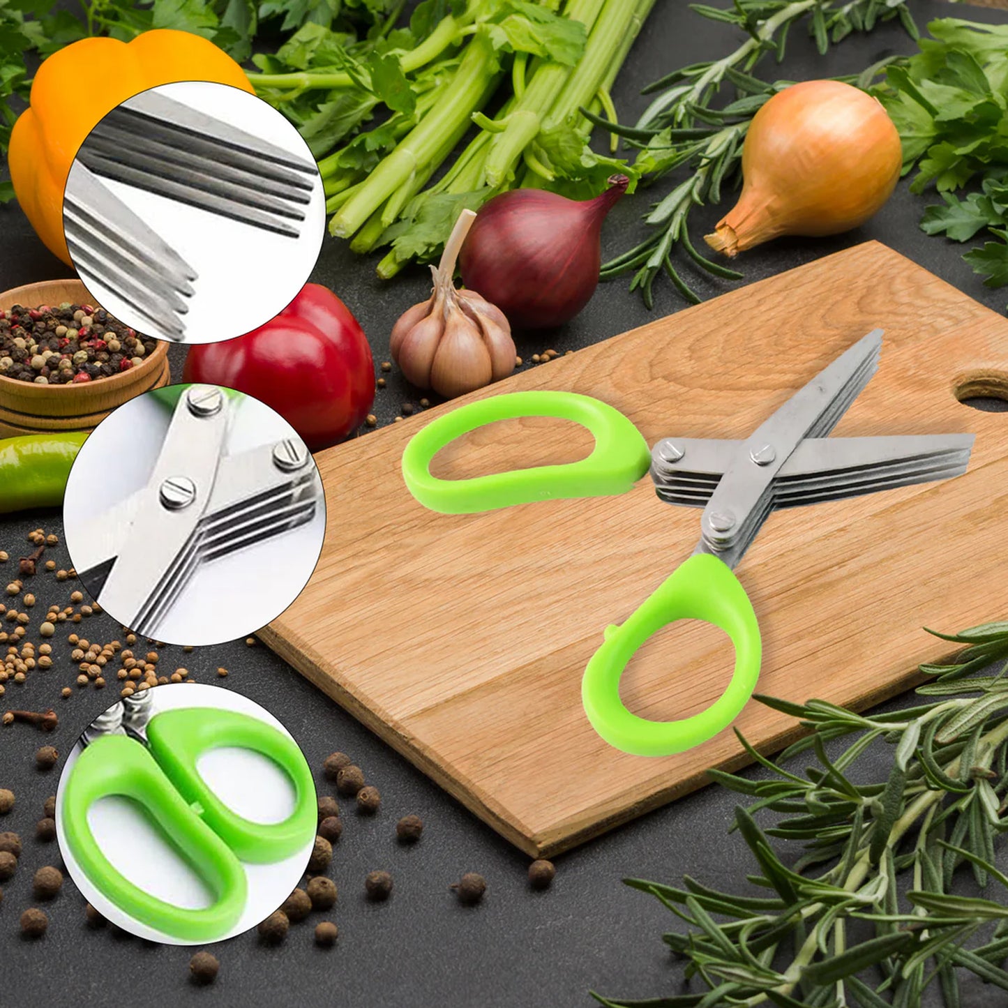 Wukusy premium 5-blade multipurpose kitchen scissors with cleaning comb, stainless steel blades, and ergonomic handles for versatile use