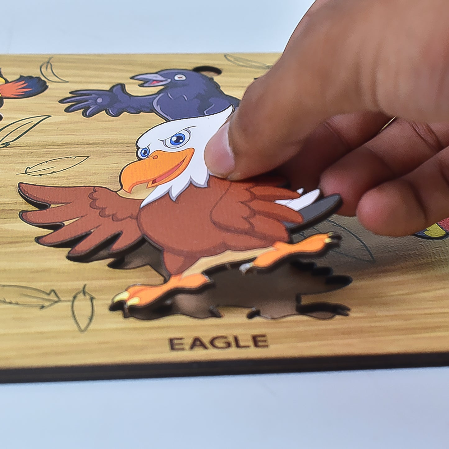 Wukusy wooden bird puzzle learning educational toy board with colorful bird shapes for kids' educational play.
