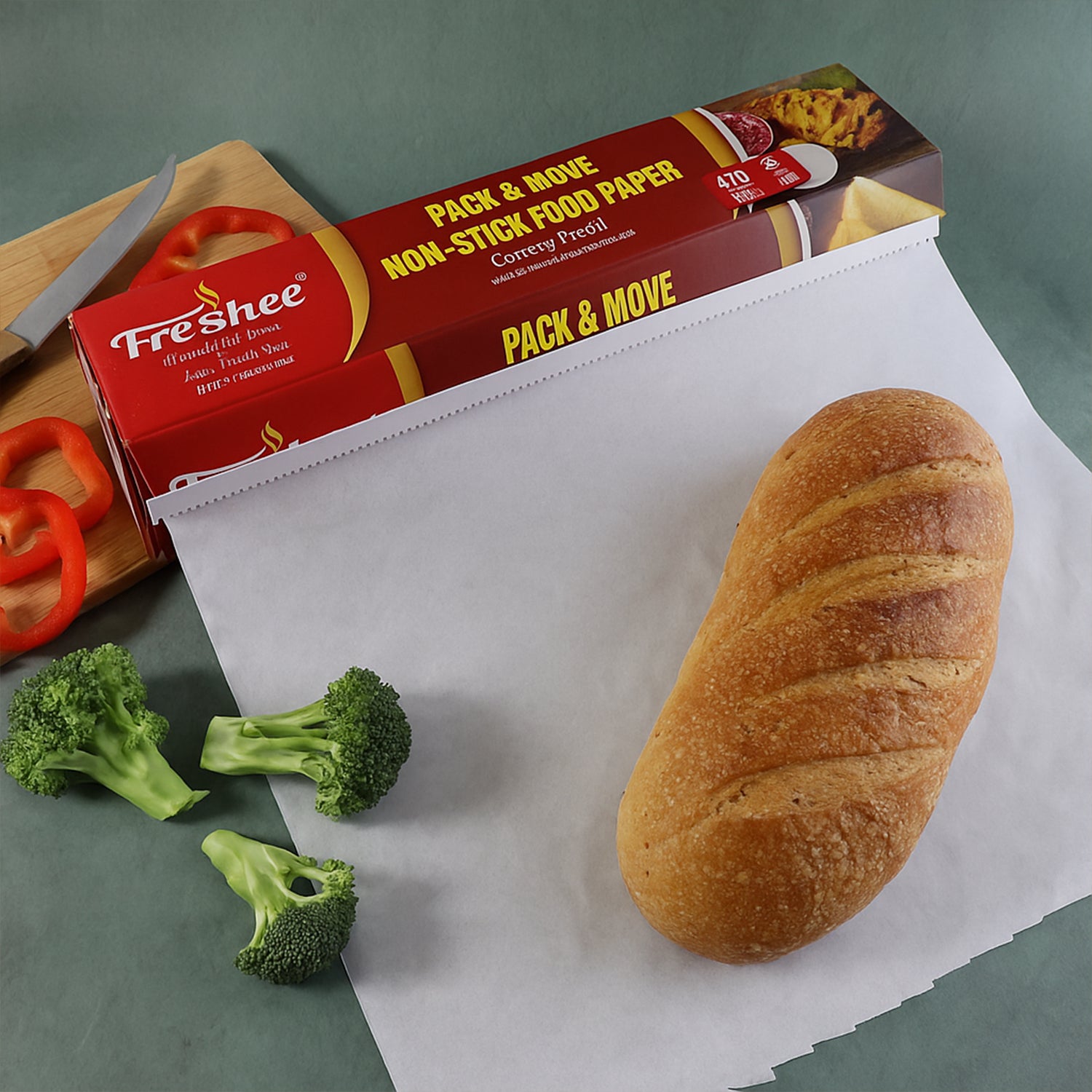 Wukusy Freshee Pack Move non-stick food paper roll, 45 meters total, ideal for kitchen use, with non-stick surface and easy handling.