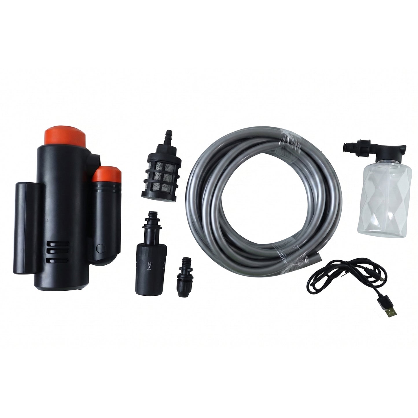 Wukusy cordless portable high-pressure car washer with spray nozzle, compact design for effortless vehicle cleaning.