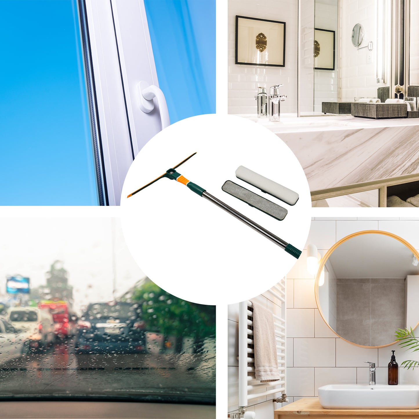 Wukusy 3-in-1 glass wiper for cleaning floors, glasses, and dust in home and office environments, featuring a versatile design.