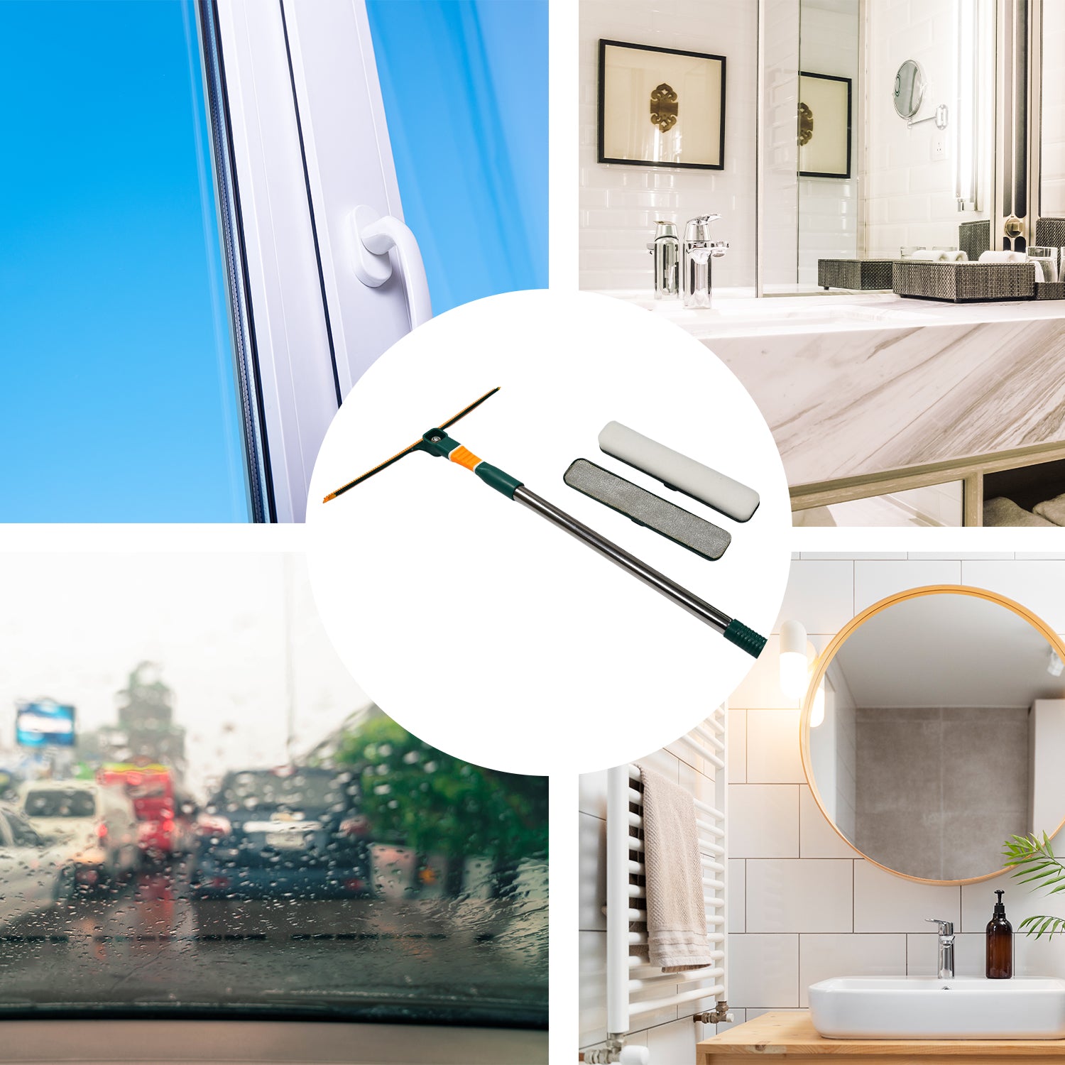 Wukusy 3-in-1 glass wiper for cleaning floors, glasses, and dust in home and office environments, featuring a versatile design.