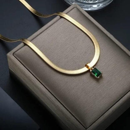 Square green zircon pendant necklace for women, classic luxury jewelry chain from Drpshippr, elegant and stylish accessory.
