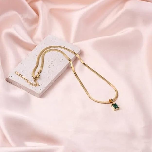 Square green zircon pendant necklace for women, classic luxury jewelry by Drpshippr, featuring a stylish green zircon stone on a chain.