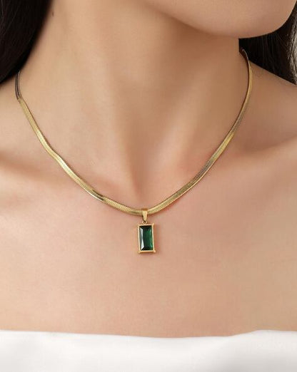 Square green zircon pendant necklace for women, classic luxury jewelry by Drpshippr, featuring a stylish chain and elegant design.