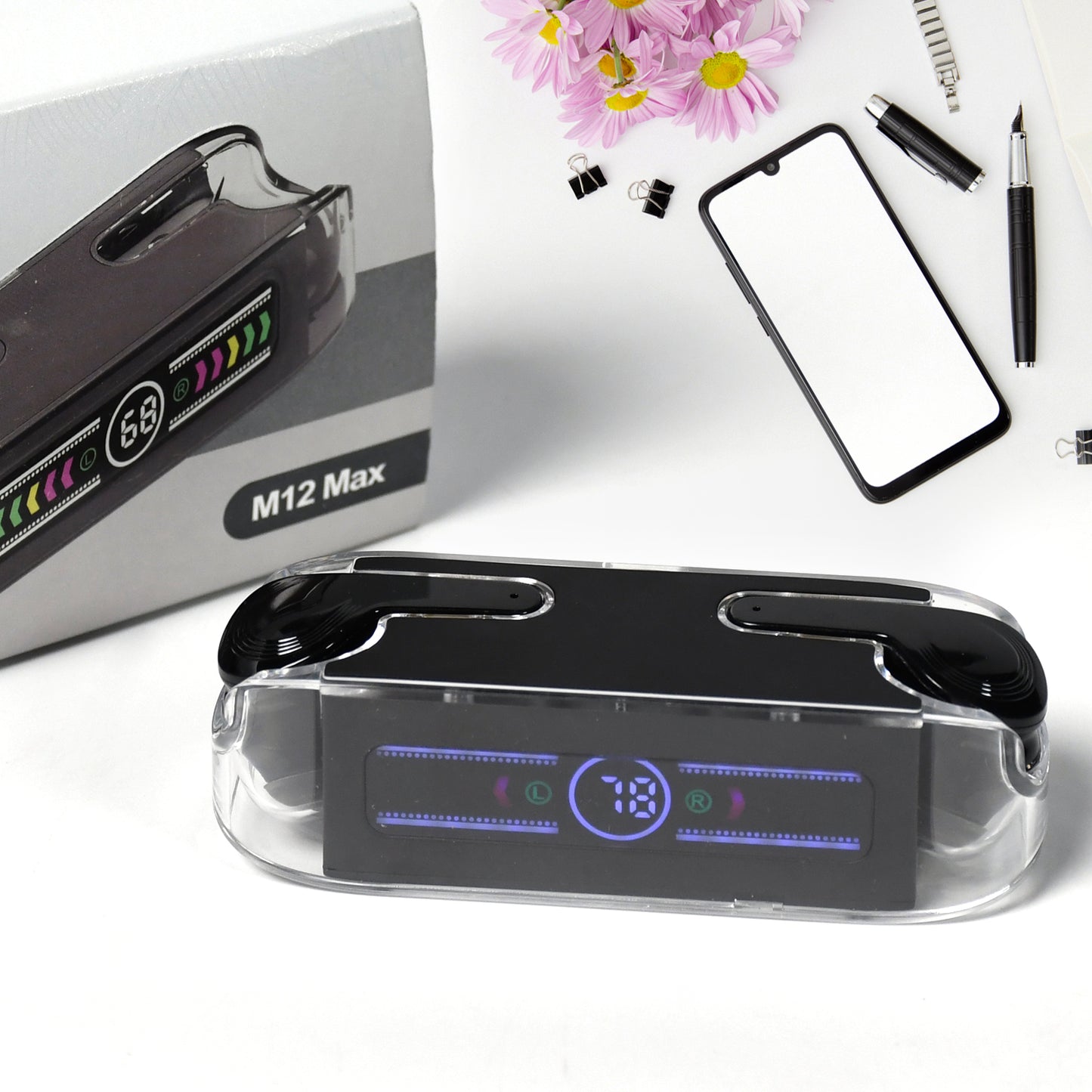 Black Wukusy 6705 Bluetooth earphones with touch control, wireless stereo sound, high-end materials, designed for mobile accessories.