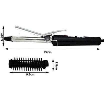 Wukusy 1343 black hair curling iron rod for women, showing a close-up of the curling barrel and handle in a health and beauty setting