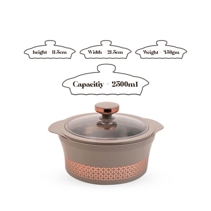 Stainless steel casserole with glass lid and roti server, Thermosteel insulated hotpot by Drpshippr, 2500 ML capacity for home kitchen use.