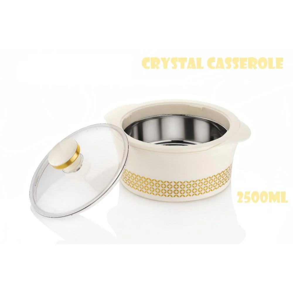 Stainless steel casserole with glass lid and roti server, 2500 ML, insulated HotPot Thermosteel brand for home kitchen use.