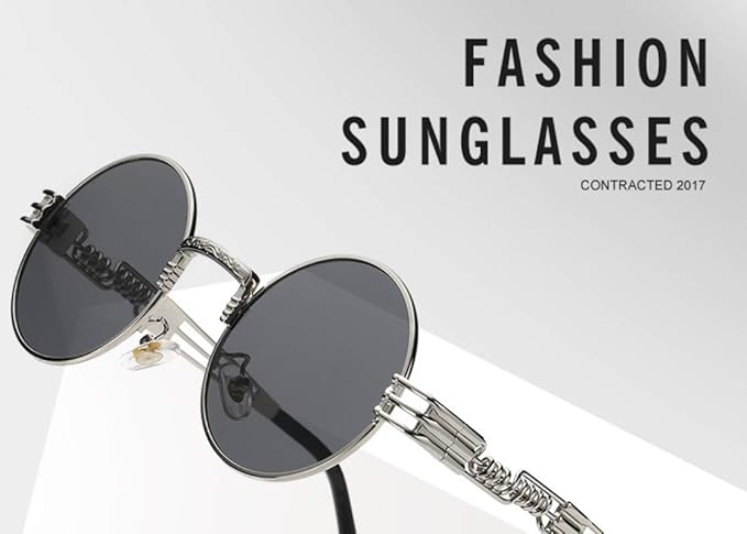 Drpshippr gothic metal round sunglasses with steampunk style and circle frame, featuring intricate metal detailing.