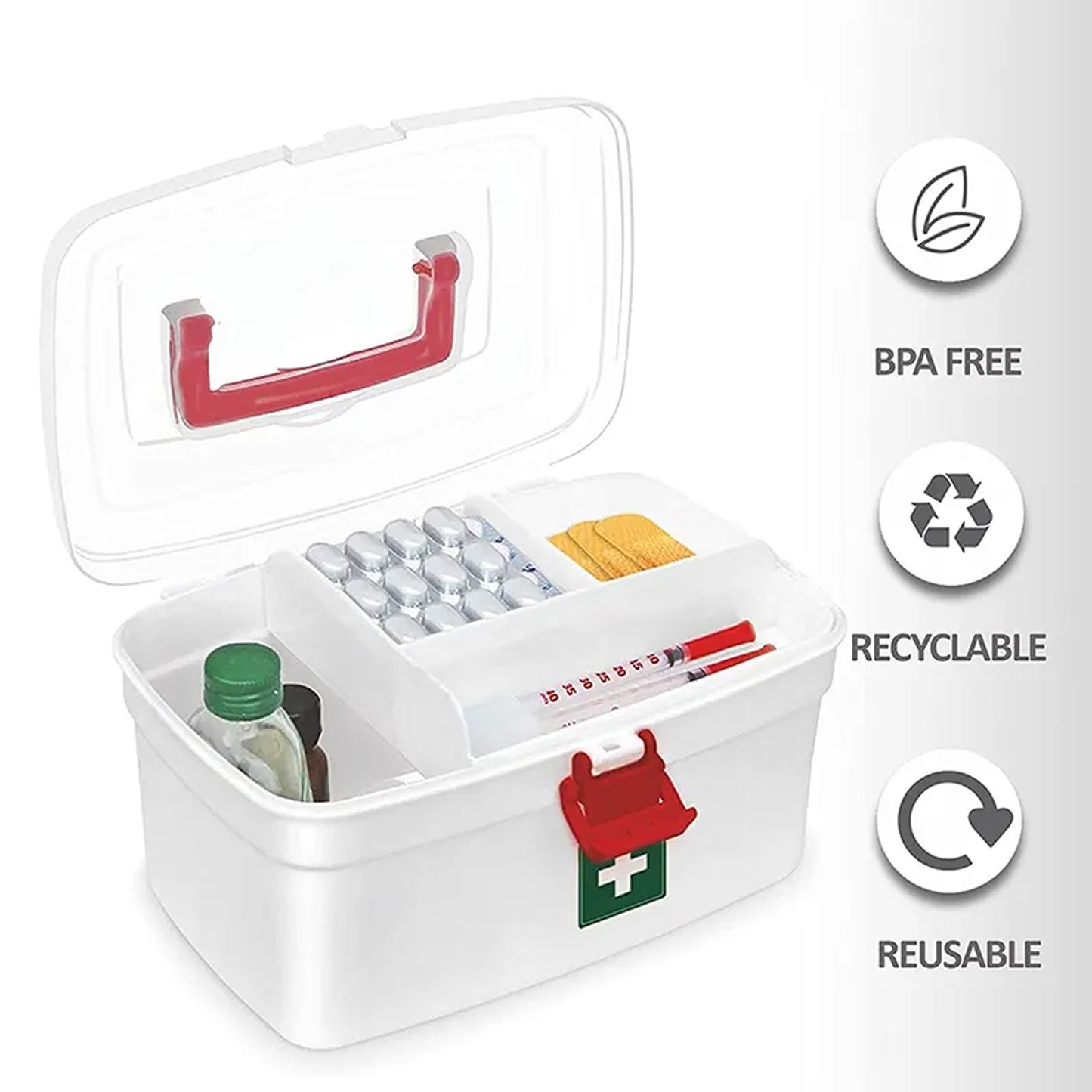 Wukusy Medical Box with handle, detachable tray for storing medicines and first aid supplies, versatile indoor and outdoor medical storage