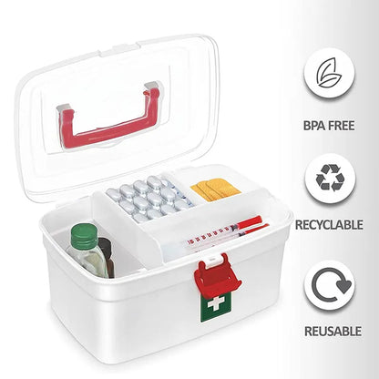 Wukusy Medical Box with handle, detachable tray for storing medicines and first aid supplies, versatile indoor and outdoor medical storage