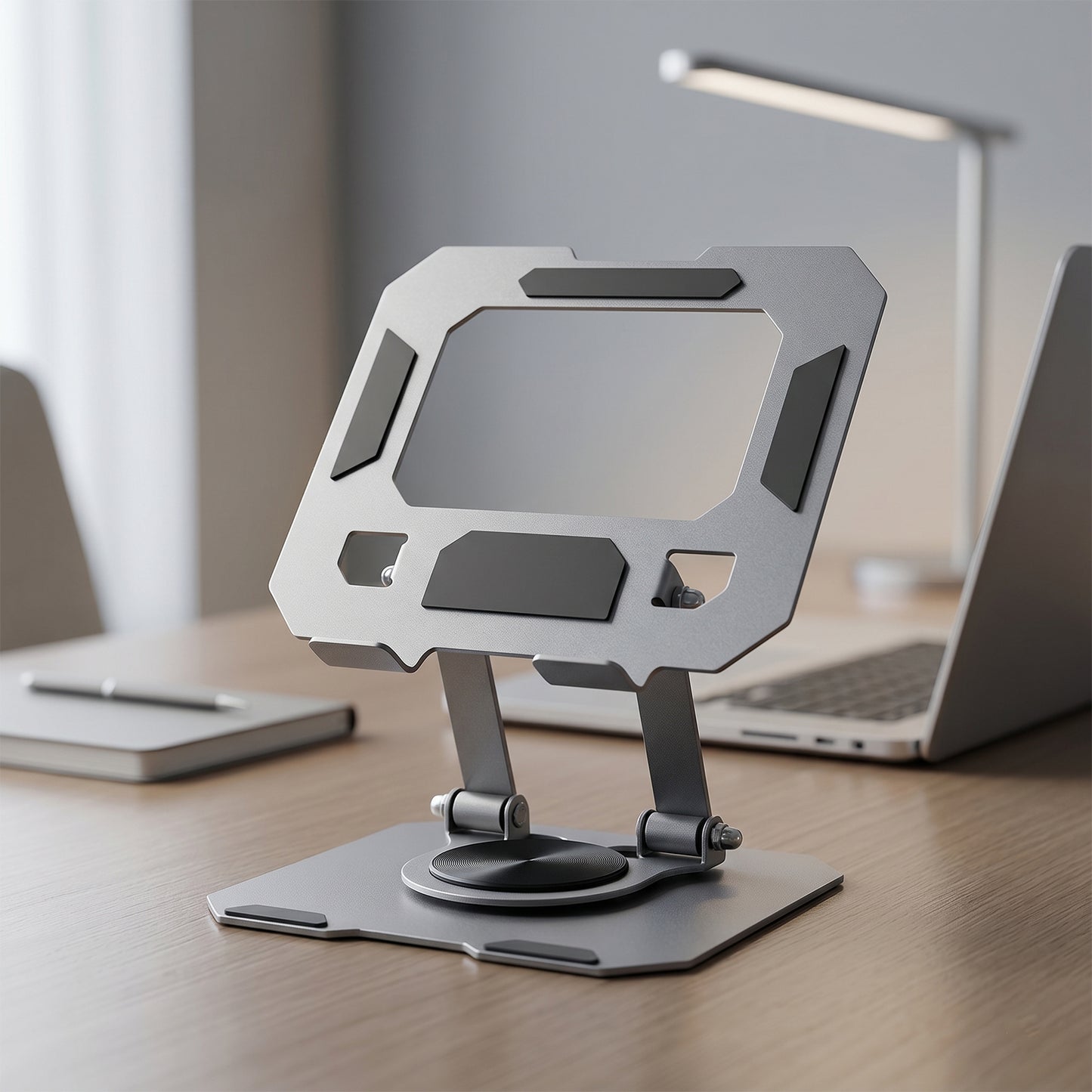 Wukusy foldable metal phone and tablet stand holder set with adjustable angles and compact design for hands-free viewing.
