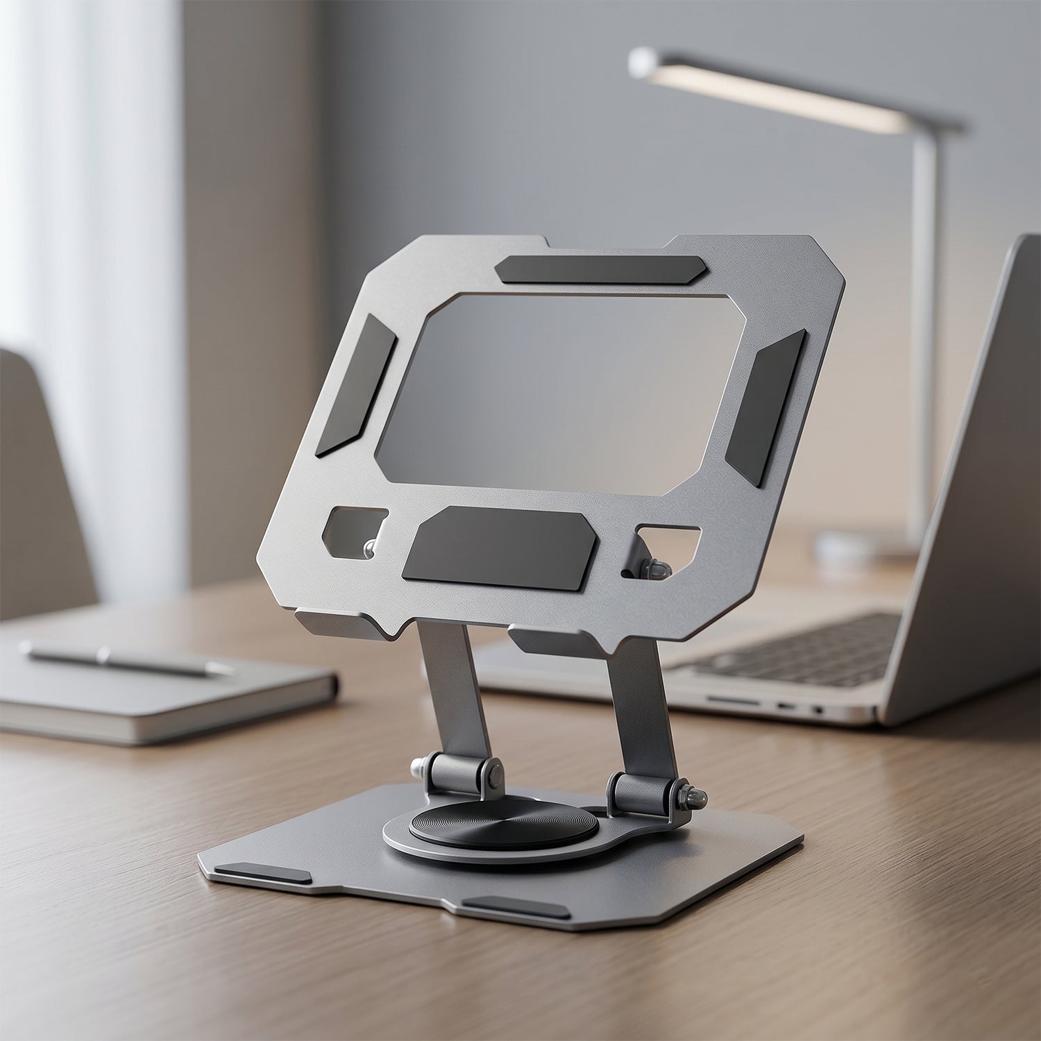 Wukusy foldable metal phone and tablet stand holder set with adjustable angles and compact design for hands-free viewing.