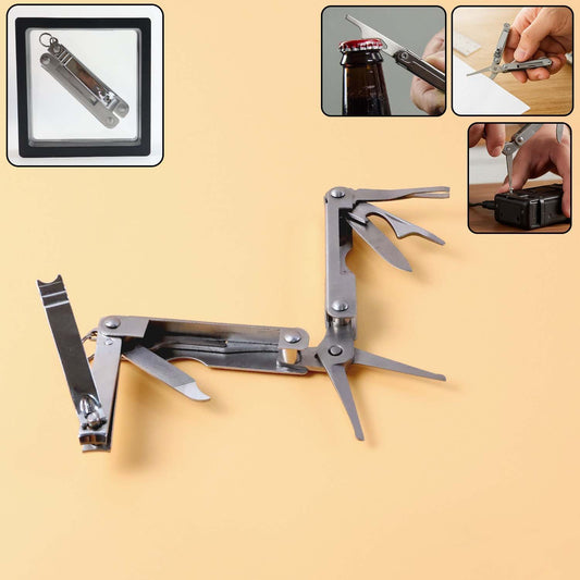 Wukusy stainless steel 8-in-1 multipurpose pocket tool kit with compact design for health and beauty use, featuring various tools.