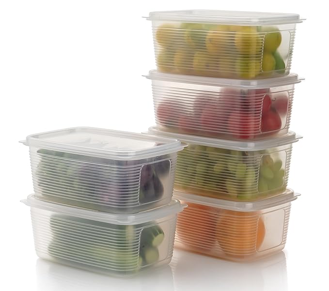 Set of six Drpshippr plastic fridge containers, 1800 ml each, for organizing food in your home kitchen.