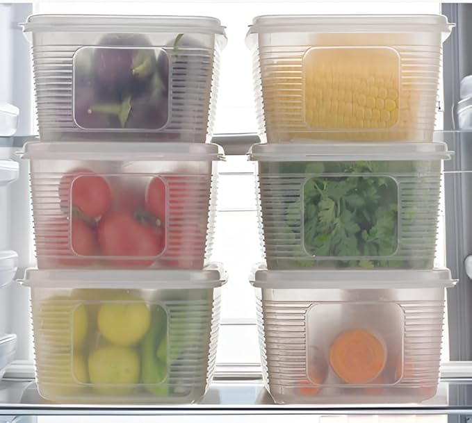 Set of six Drpshippr 1800 ml plastic fridge containers for home storage, durable and stackable for organized kitchen storage.