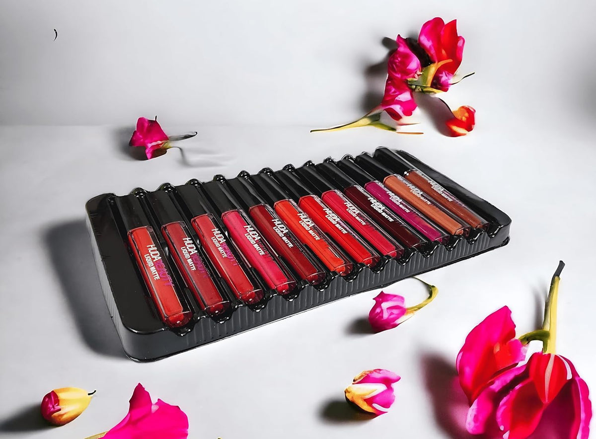 Set of 12 Drpshippr Superstay Unique Color liquid matte lipsticks in various nude shades, 5ml each, long-lasting beauty lip color.