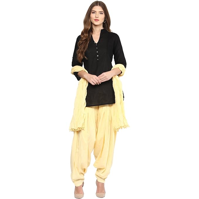 Elegant women's short kurta with patiala salwar and dupatta, stylish suit set by FIZZI SHOP, featuring intricate embroidery and vibrant colors.