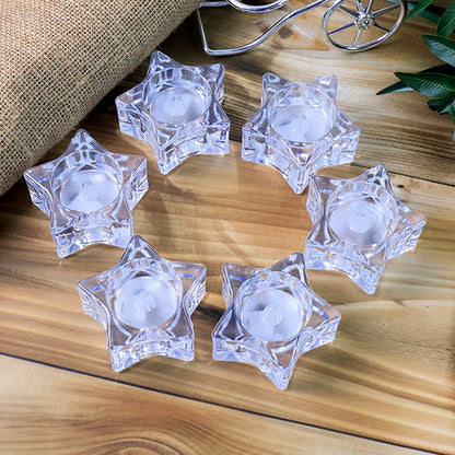 Set of six flameless star-shaped LED candles by Wukusy for home decor, featuring warm glowing lights and realistic flicker.