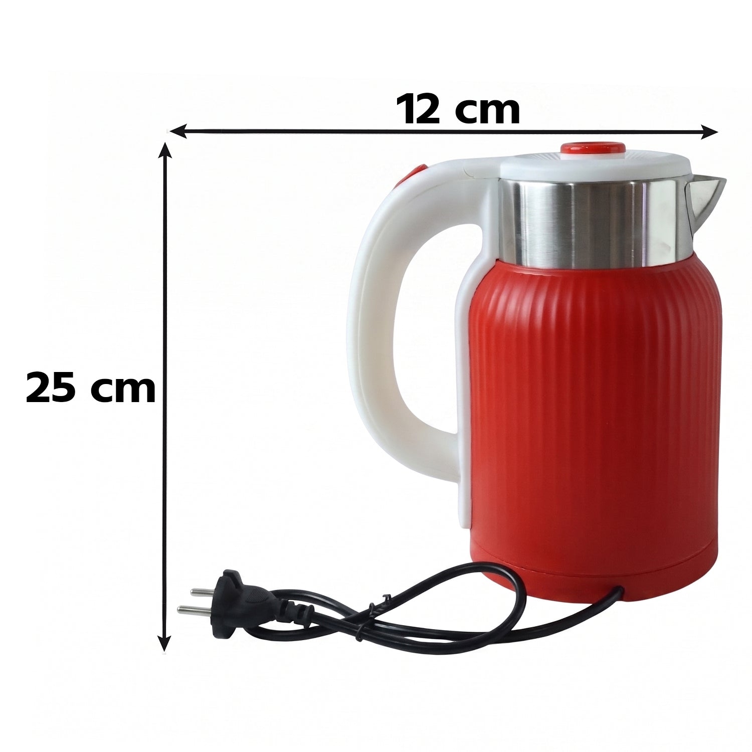 Red Wukusy electric kettle, 2-liter capacity with 1500W, ideal for tea, coffee, milk, and hot water.