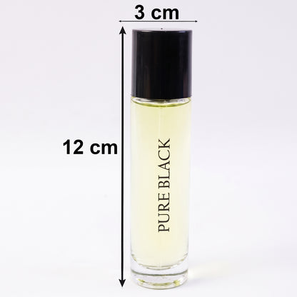 Wukusy Pure Black Eau De Parfum spray bottle, 30ml, with sleek black packaging and elegant design.