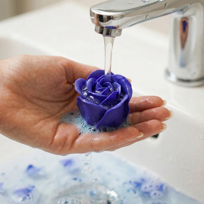 Wukusy luxury rose flower bath soap gift set with four soaps and storage box, arranged with rose-themed packaging and floral accents.