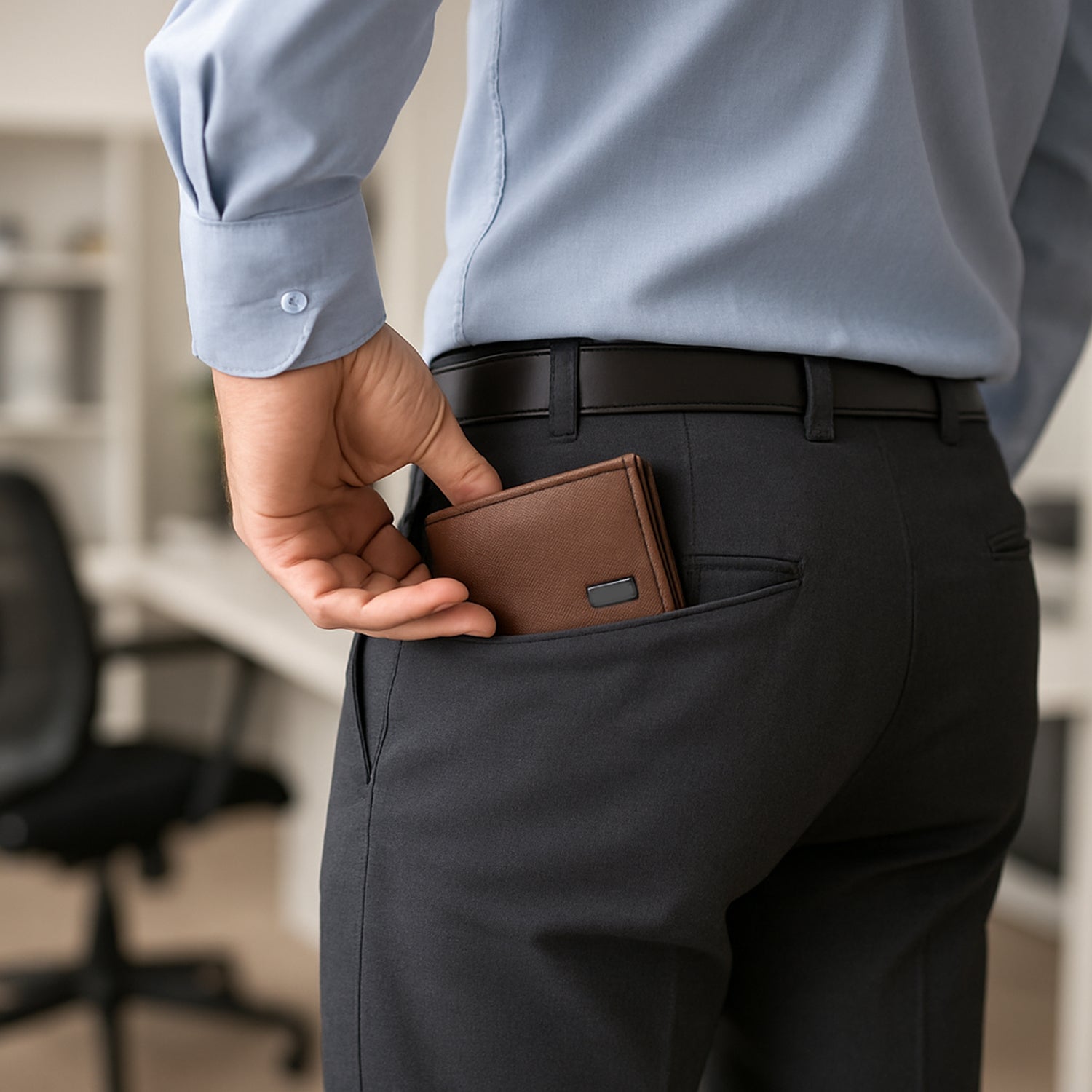 Wukusy classic gents bi-fold wallet showing leather exterior and multiple card slots on a plain background.