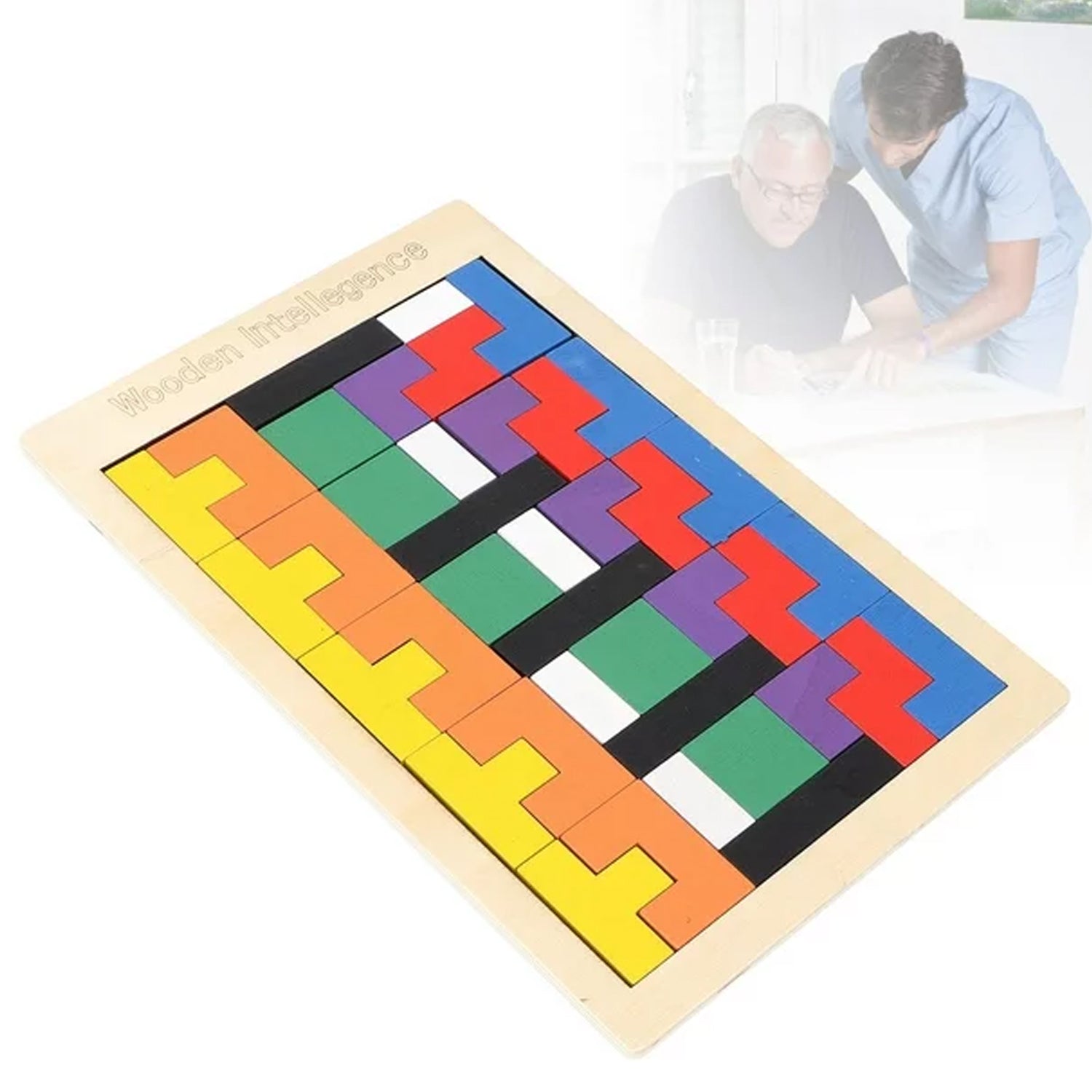 Wukusy wooden blocks puzzle for children, educational toy with colorful Russian blocks for early childhood learning and brain development.