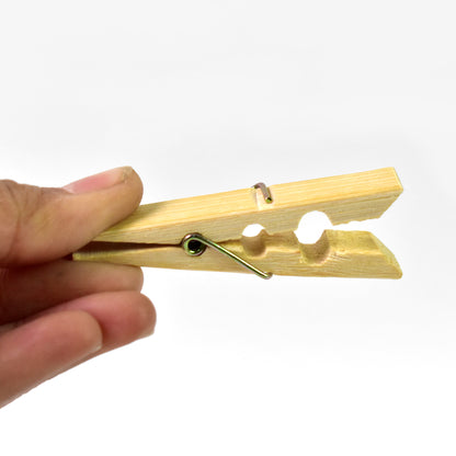 Set of 20 heavy duty bamboo wooden cloth clips or pegs from Wukusy, showcasing durable and natural laundry accessories.