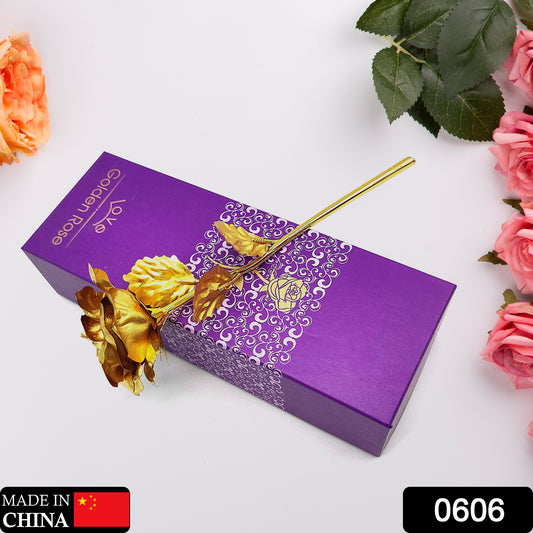Gold plated artificial golden rose by Wukusy, decorative fashion flower with premium box, luxurious and elegant presentation.