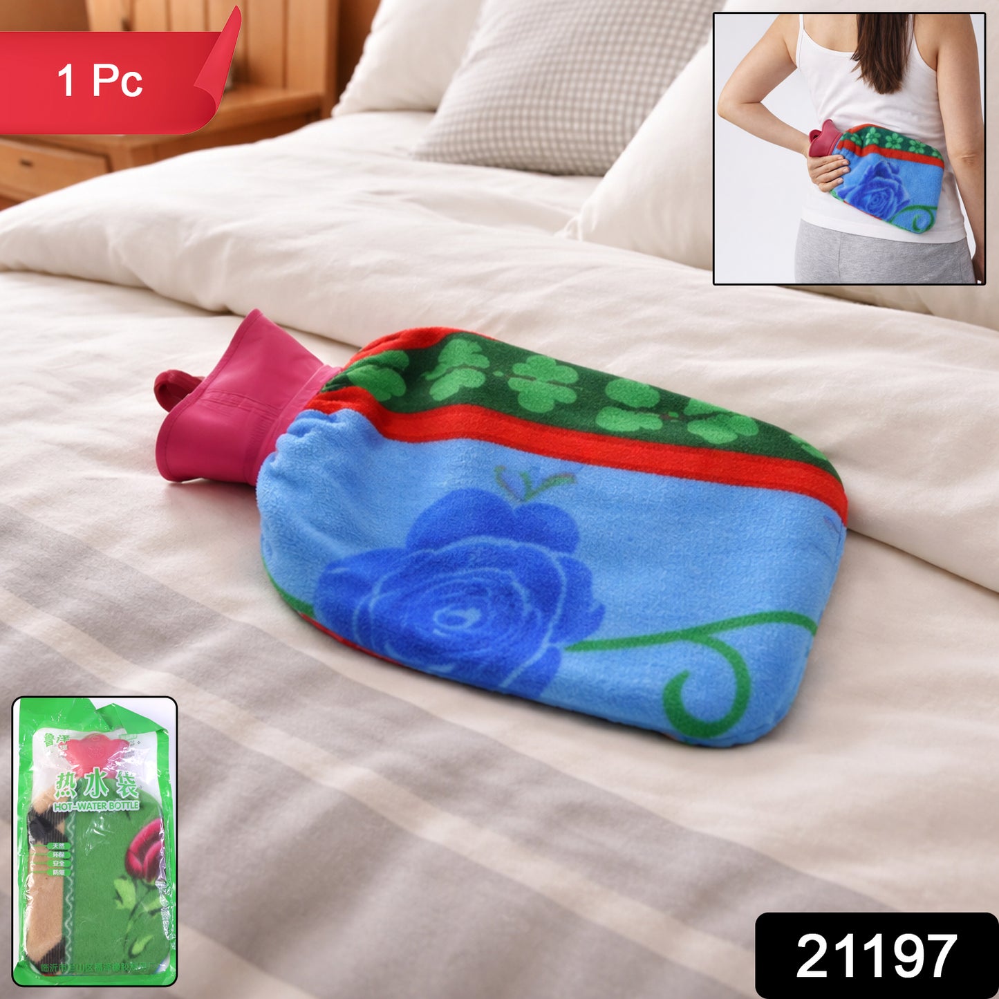 Soft cover hot water bottle from Wukusy with a cozy, colorful fabric cover, perfect for warmth and comfort.