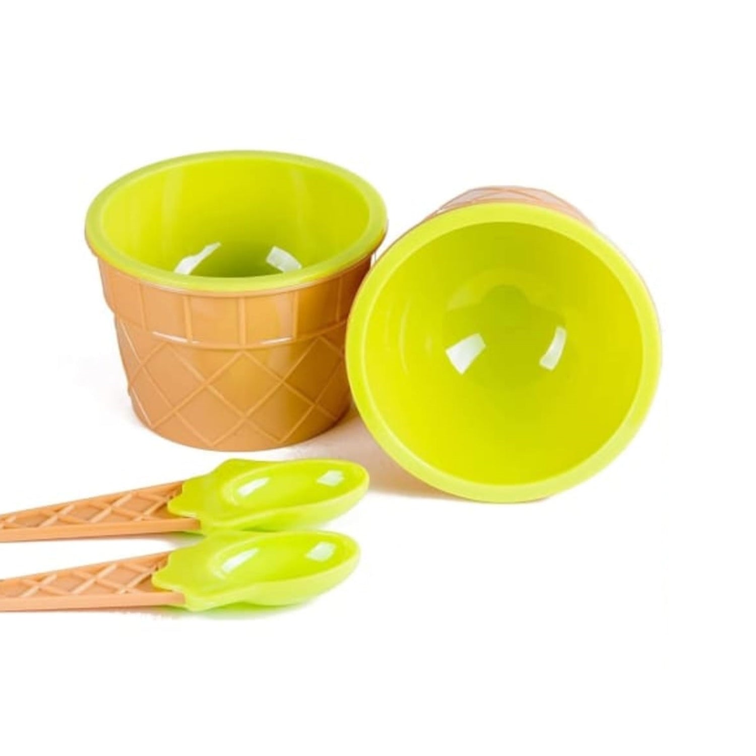 Wukusy 5320 ice-cream waffle spoon bowl set with two bowls and spoons, perfect for serving ice cream in a stylish home setting